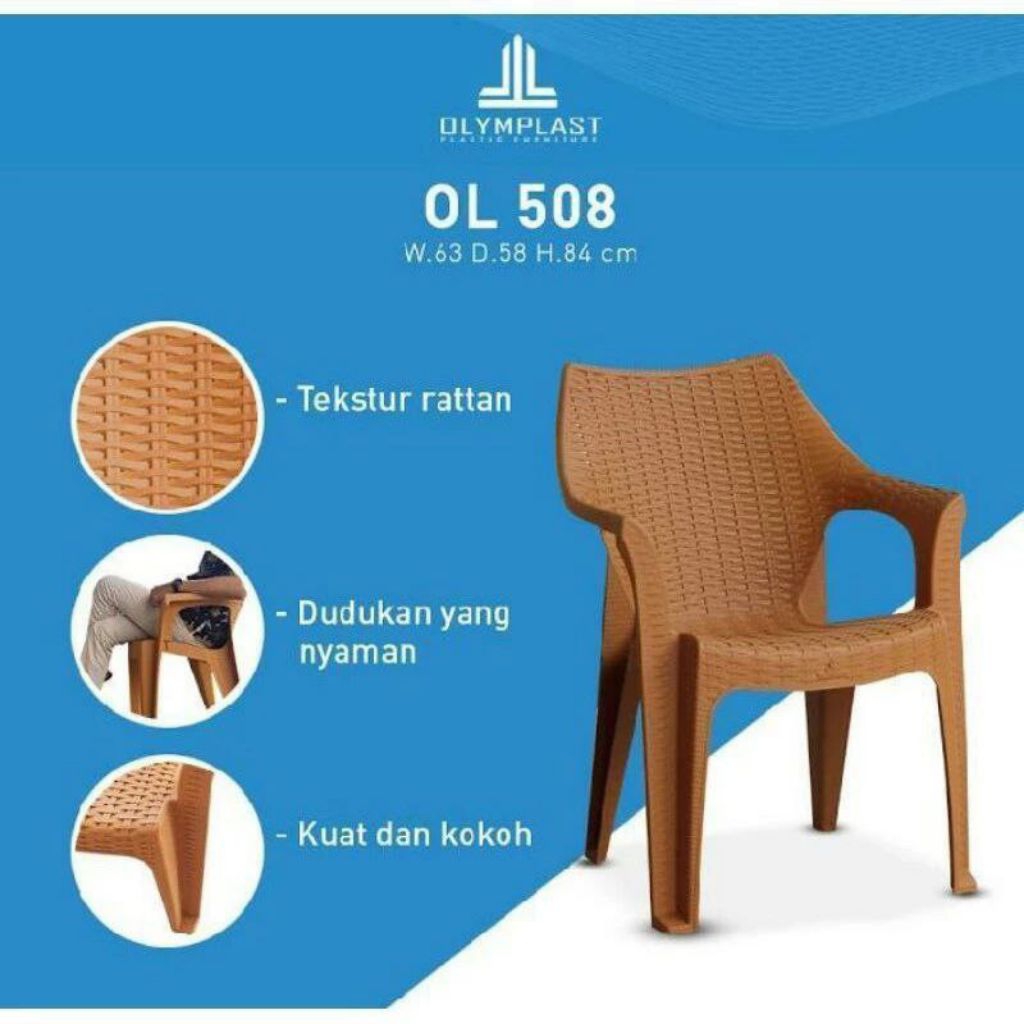 Kursi Olymplast OL 508 / Kursi Santai Untuk Bangku Teras Depan Rumah / Kursi Motif Rotan Minimalis