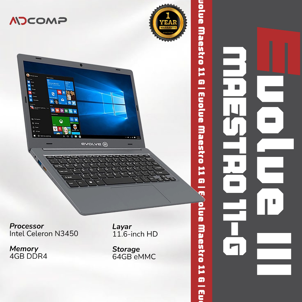 Laptop Evolve 3 Maestro-ebook 11G Intel Celeron N4120 RAM 4GB SSD 64GB Murah Bergaransi