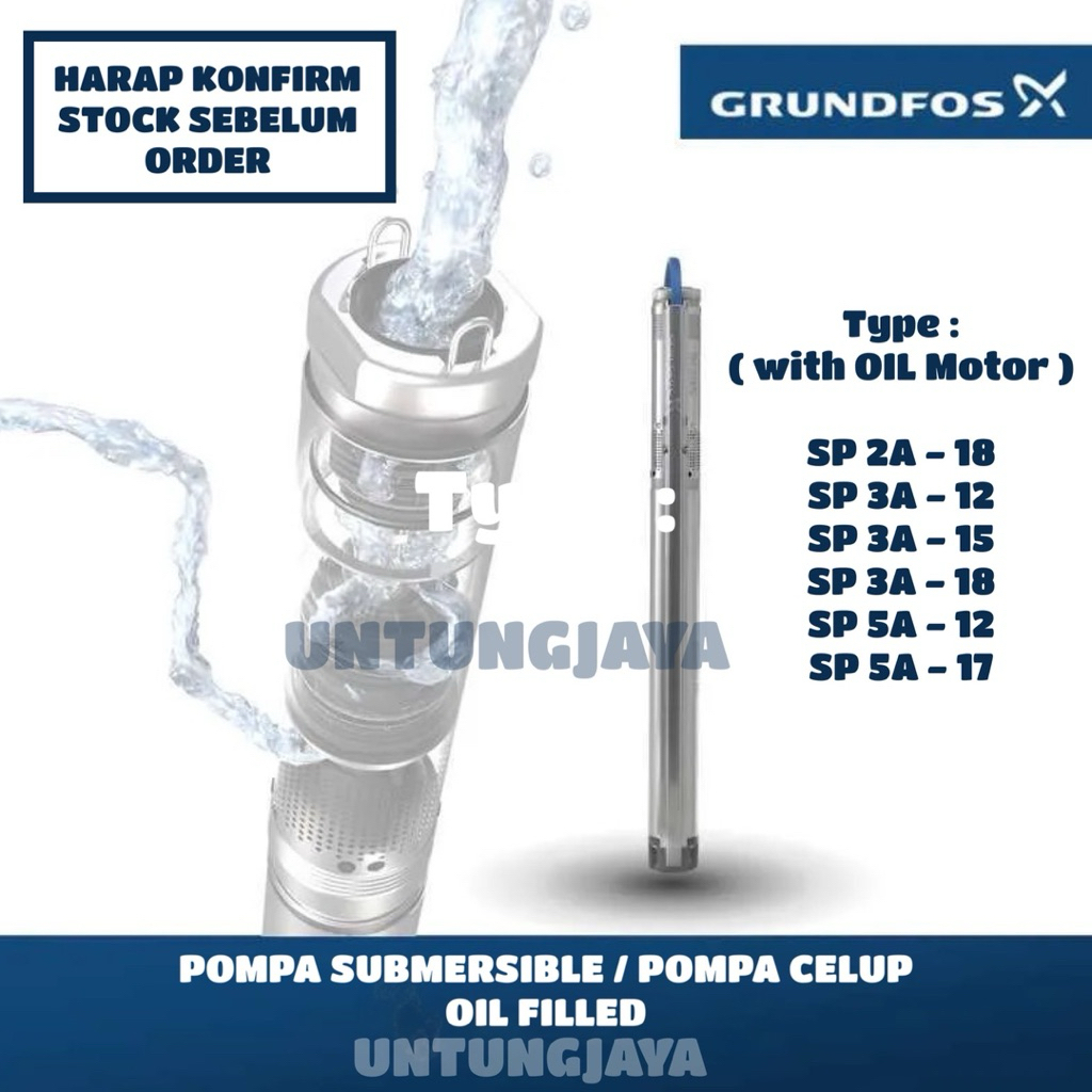 POMPA SUBMERSIBLE GRUNDFOS SP 5A 17 1 PHASE 2HP OIL MOTOR // POMPA CELUP GRUNDFOS 1 PHASE SP 5A-17 2