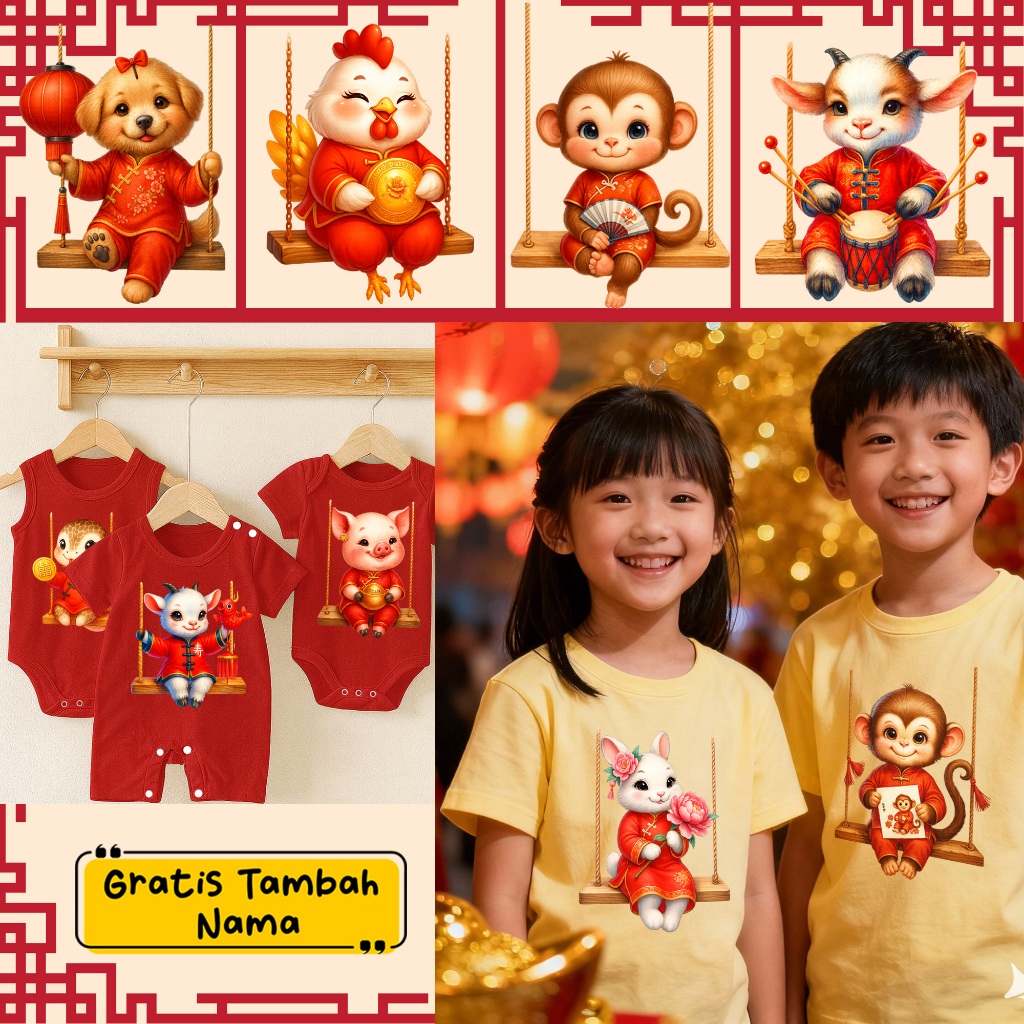 airanoel - Baju Imlek Anak Shio Imlek Jumper Bayi Imlek 12 shio Baju Bayi Imlek Kaos CNY anak