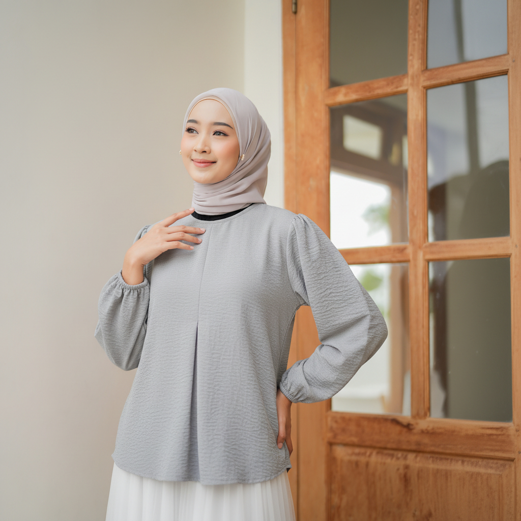 Delova Wardrobe - BLOUSE CRINKLE Premium Atasan Babby Doll Longsleeve Kemeja Kuliah Baju Kerja Atasan Wanita Casual Polos Vintage Kringkel Airflow Lengan Karet Kekinian Fashion Muslim