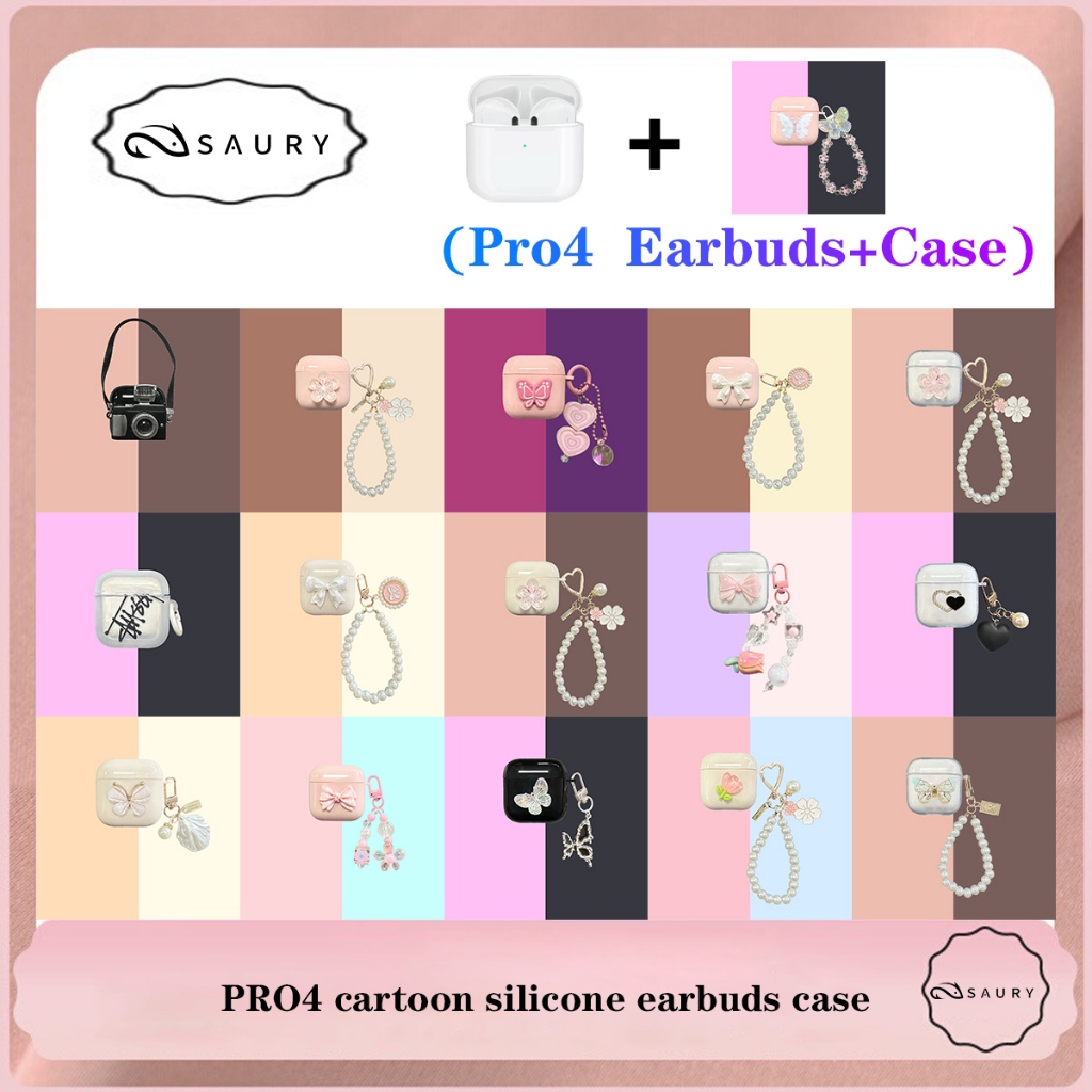 Saury Pro 4 (FREE CASE)TWS Pro4 Wireless BluetoothEarphones Build-in Mic Headphone EarbudsInpods for
