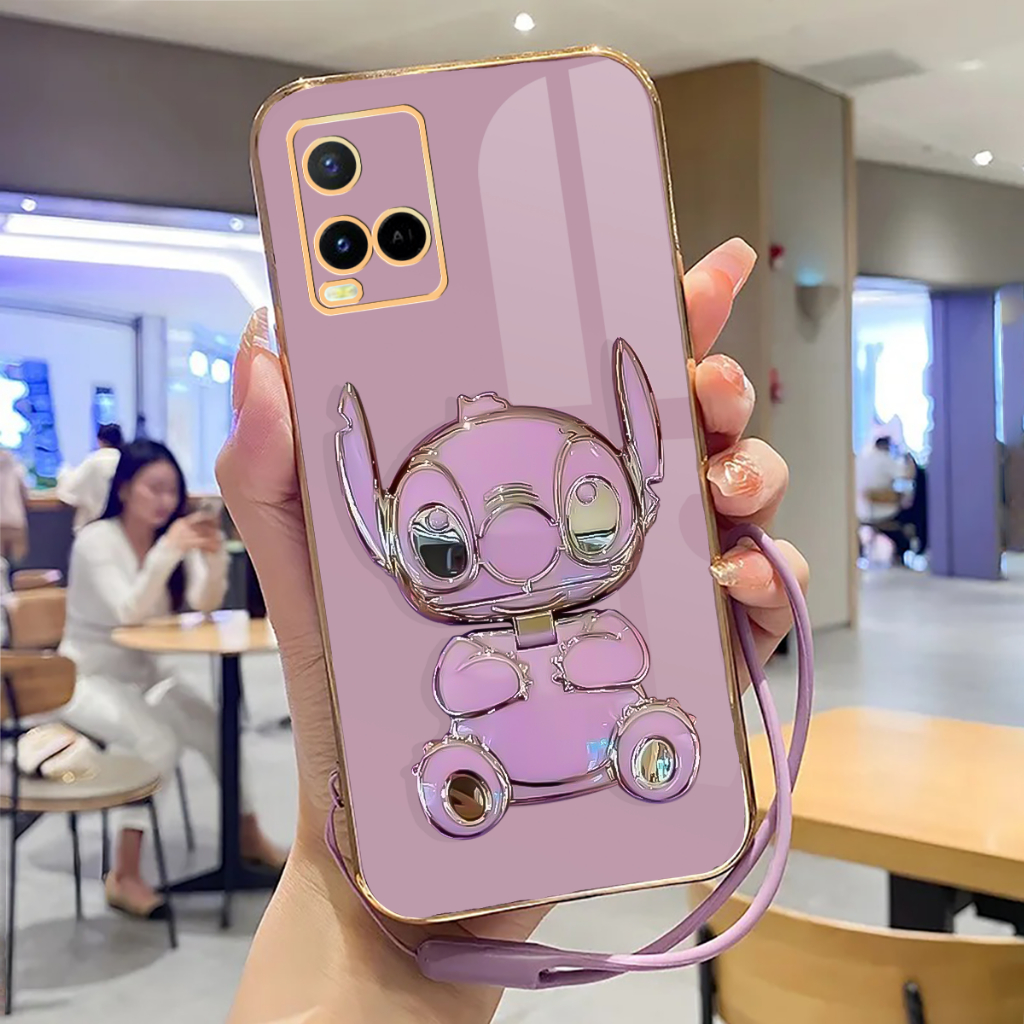 Case Vivo Y21 Y21s Y33s Silicon Stand Holder Miror Cute Ring Stich Plating