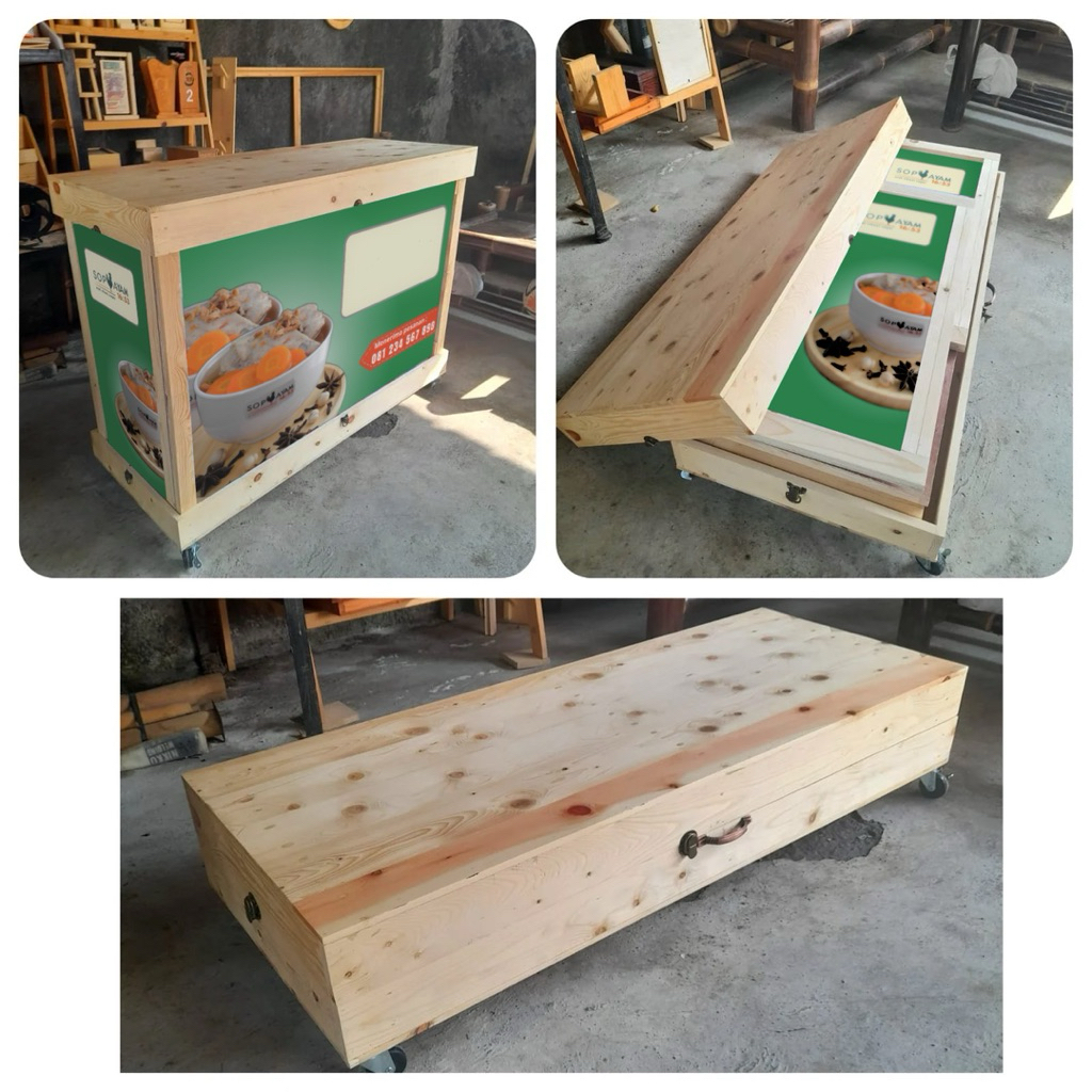 MEJA LIPAT PORTABLE  koper kayu jati belanda full branding(kokoh,bisa jadi koper)