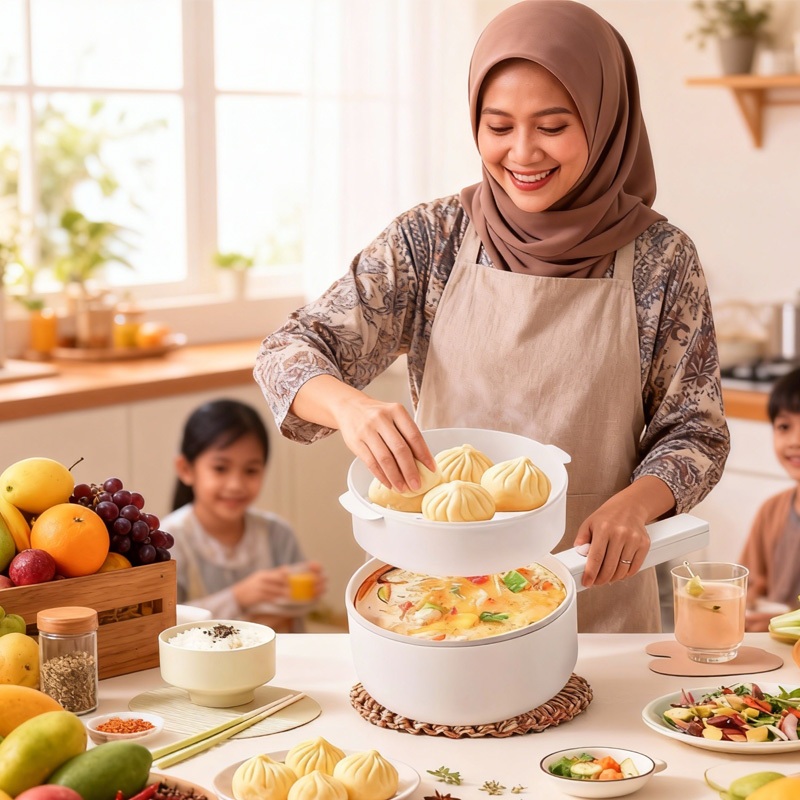 Panci listrik, wajan anti lengket rumah tangga, kompor listrik mini, panci masak listrik multifungsi