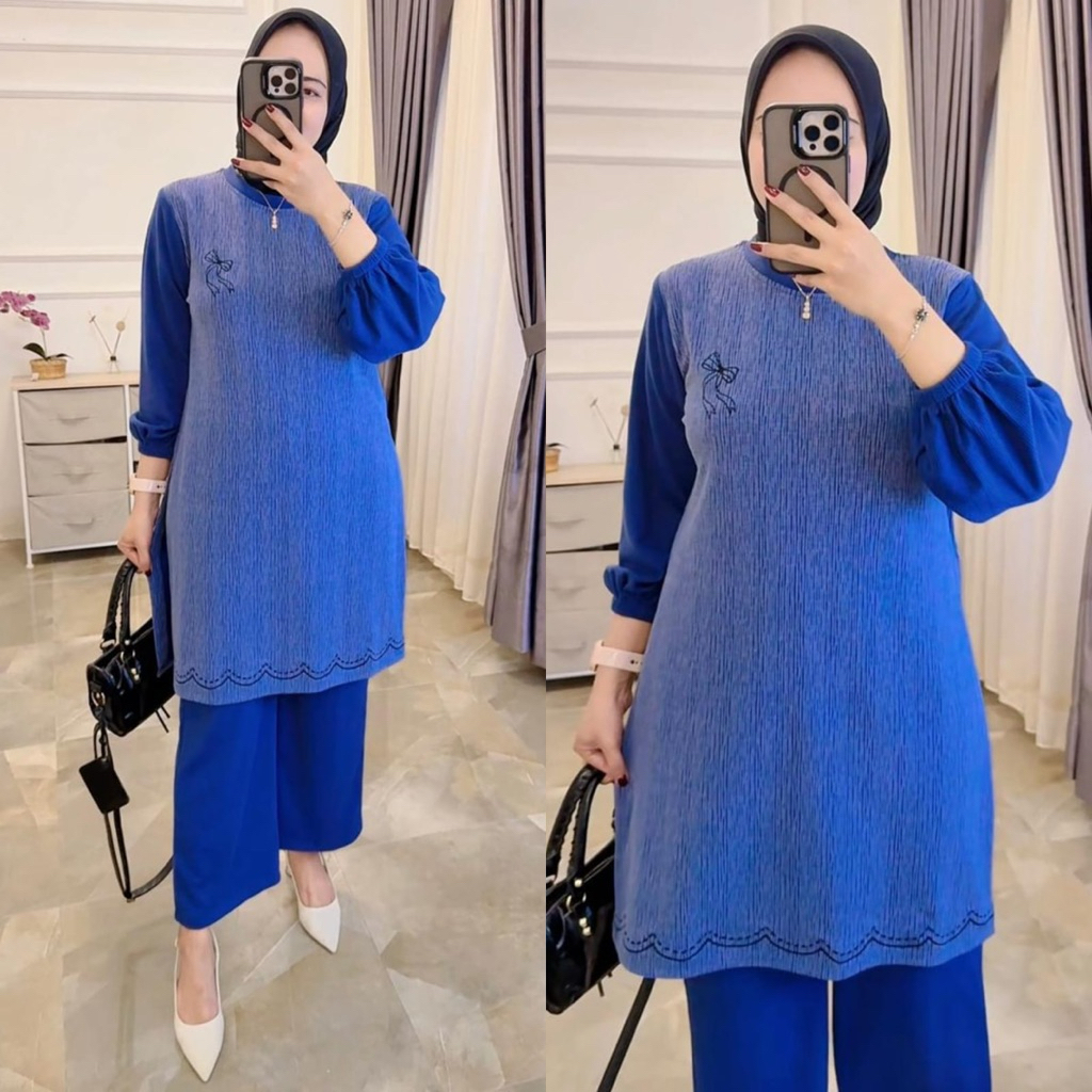 ameera_setelan celana atasan tunik bordiran kaos knit terbaru