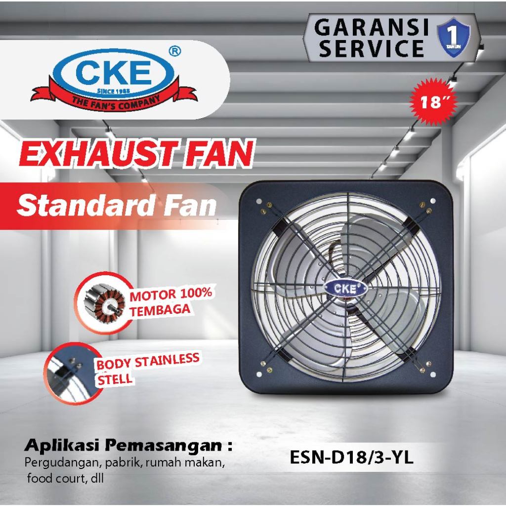 CKE Exhaust Fan 18 Inch Standard DBN Hexos Kipas Angin Kencang Rumah Gudang Kantor Toilet Dapur 380V