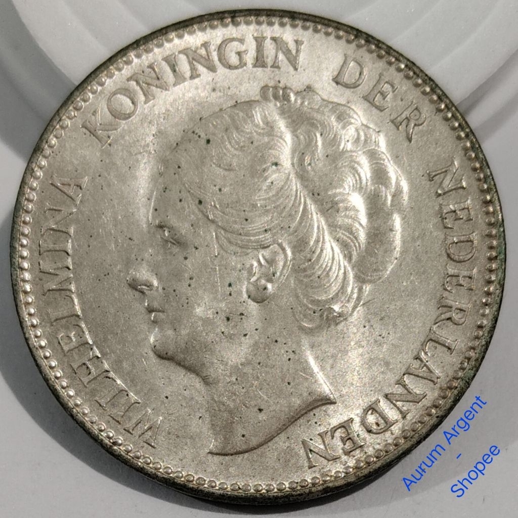 SWILH1G-33.. 1 PC KOIN PERAK KUNO ASLI 1 GULDEN WILHELMINA TH 1939.  -- SILVER COIN --