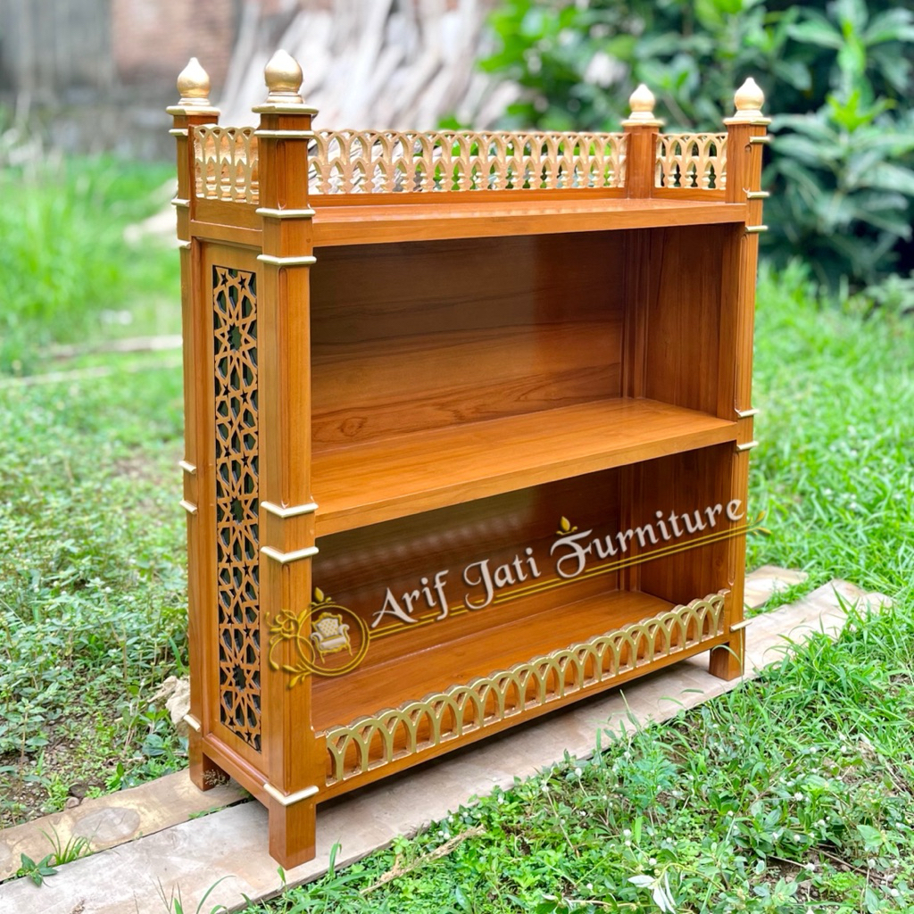 Rak Quran dan Rak Kitab Kayu Jati Ukir Arabic Kubah Grade A