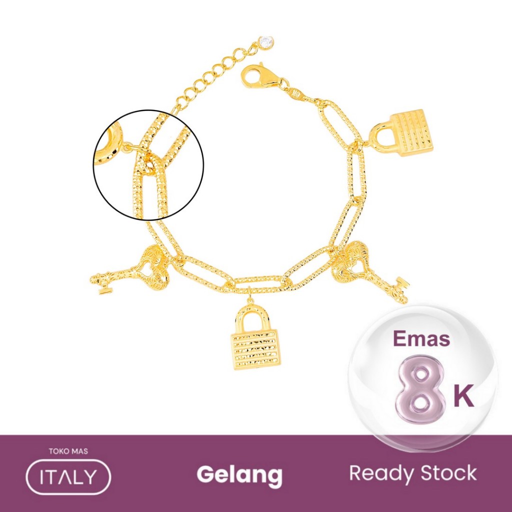 GELANG RANTAI MODEL PAPERCLIP UKIR KUNCI GEMBOK GTG CCT 8K