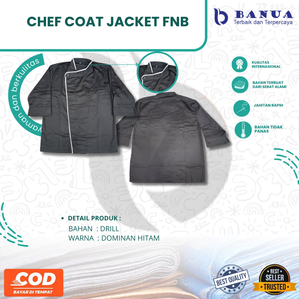 Chef Coat Warna Hitam / Jaket Chef F&B Ergonomis
