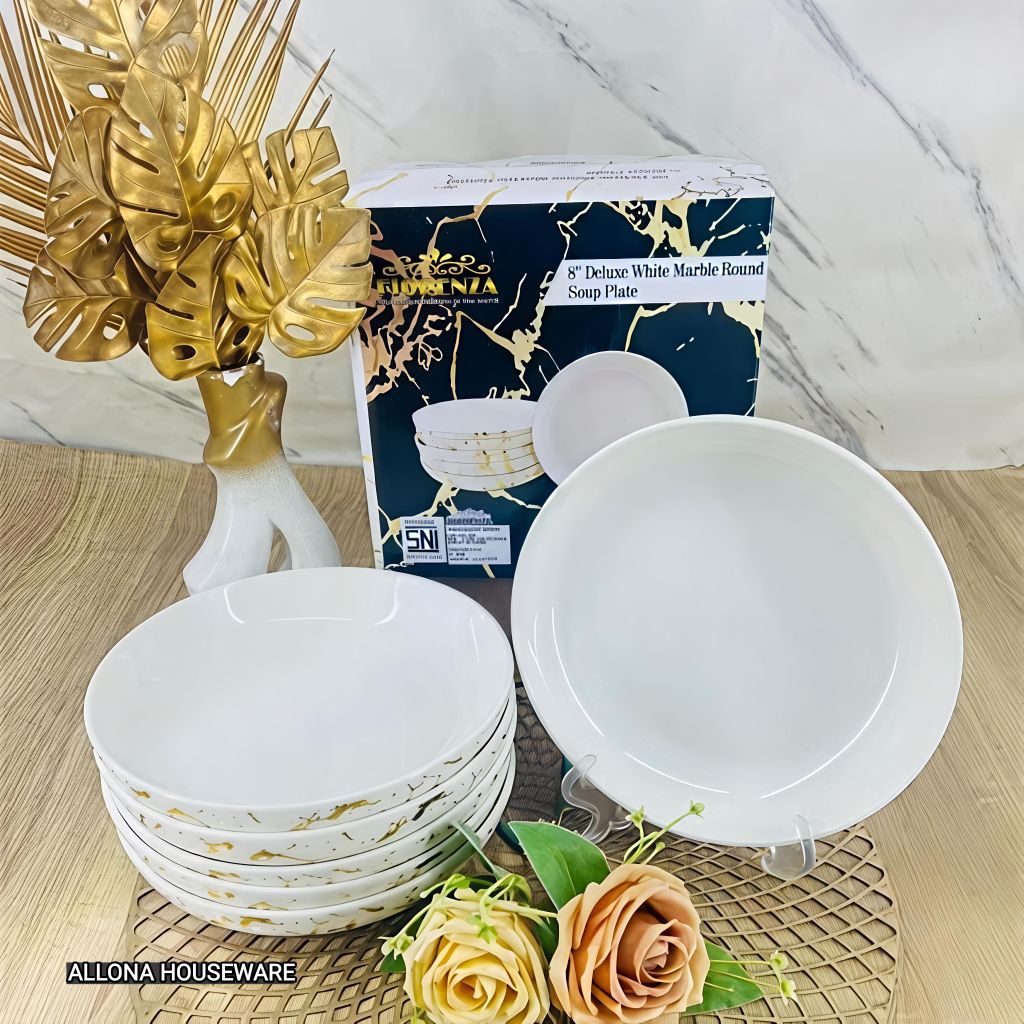 PIRING BULAT SET 6 PCS KERAMIK MARBLE 8 INCH FIORENZA SP8