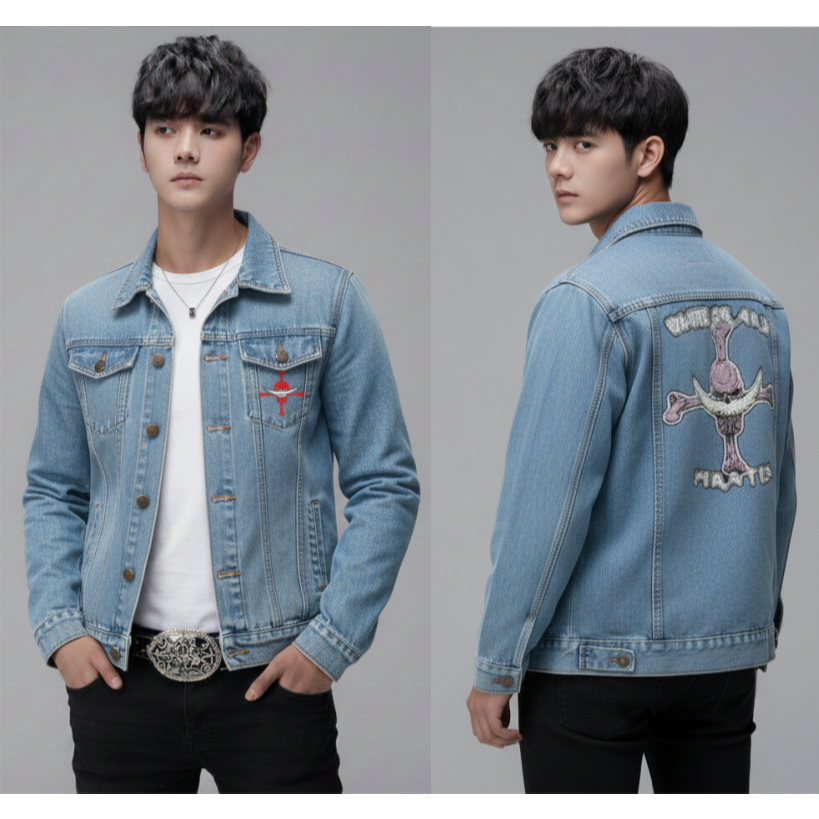 QMM1 JAKET JEANS DENIM MOTIF DESIGN ONE PIECE SHIROHIGE EDWARD NEWGATE / JAKET DILAN / JAKET ONE PIE