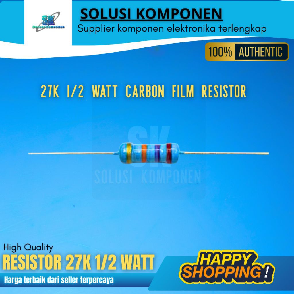 SK5-RESISTOR 27K 1/2 WATT RESISTOR CARBON METAL FILM 27K SETENGAH WATT
