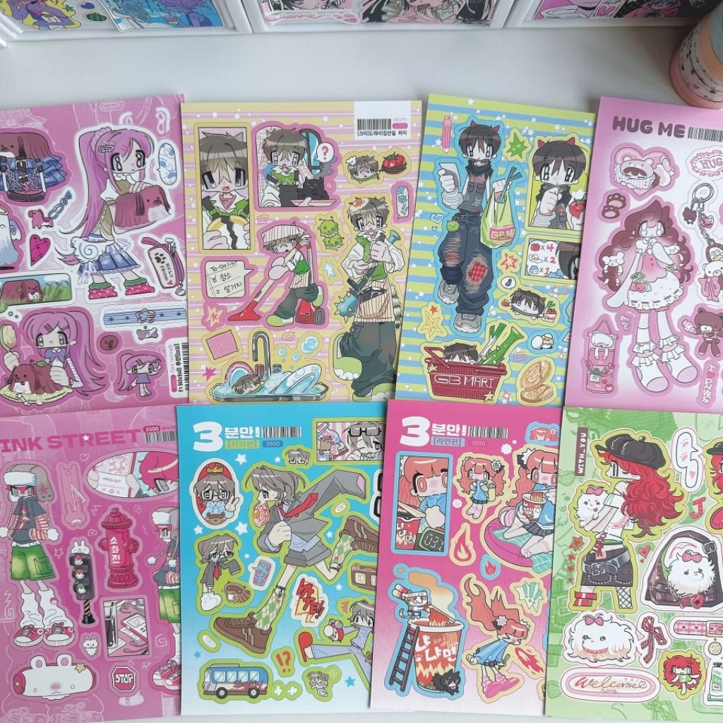 [WindHeart] 1 lembar sticker sheet Cute cartoon anime girl stickers, Korean style cool boy character