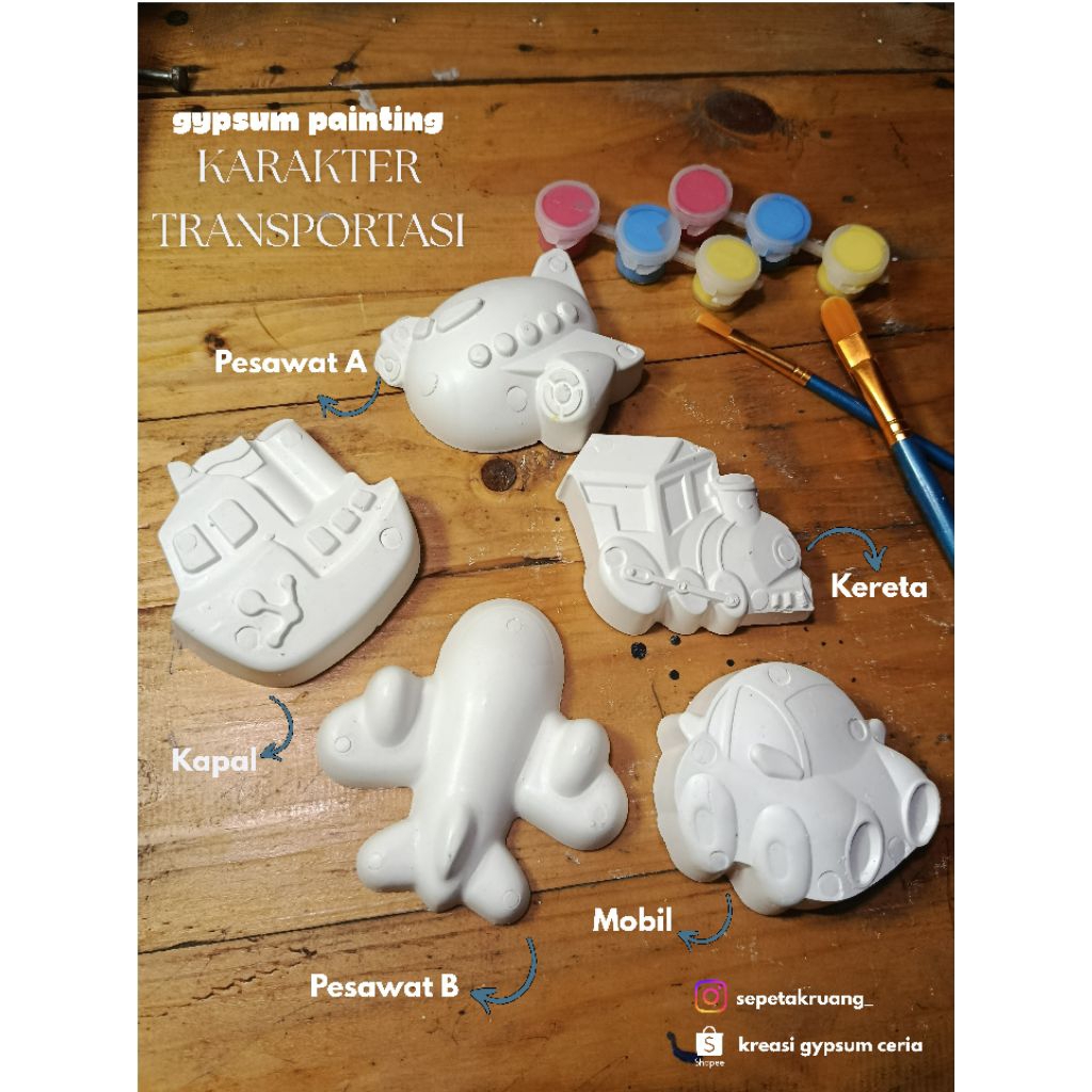 Set Mewarnai Patung Gypsum Anak dengan Cat Warna dan Kuas