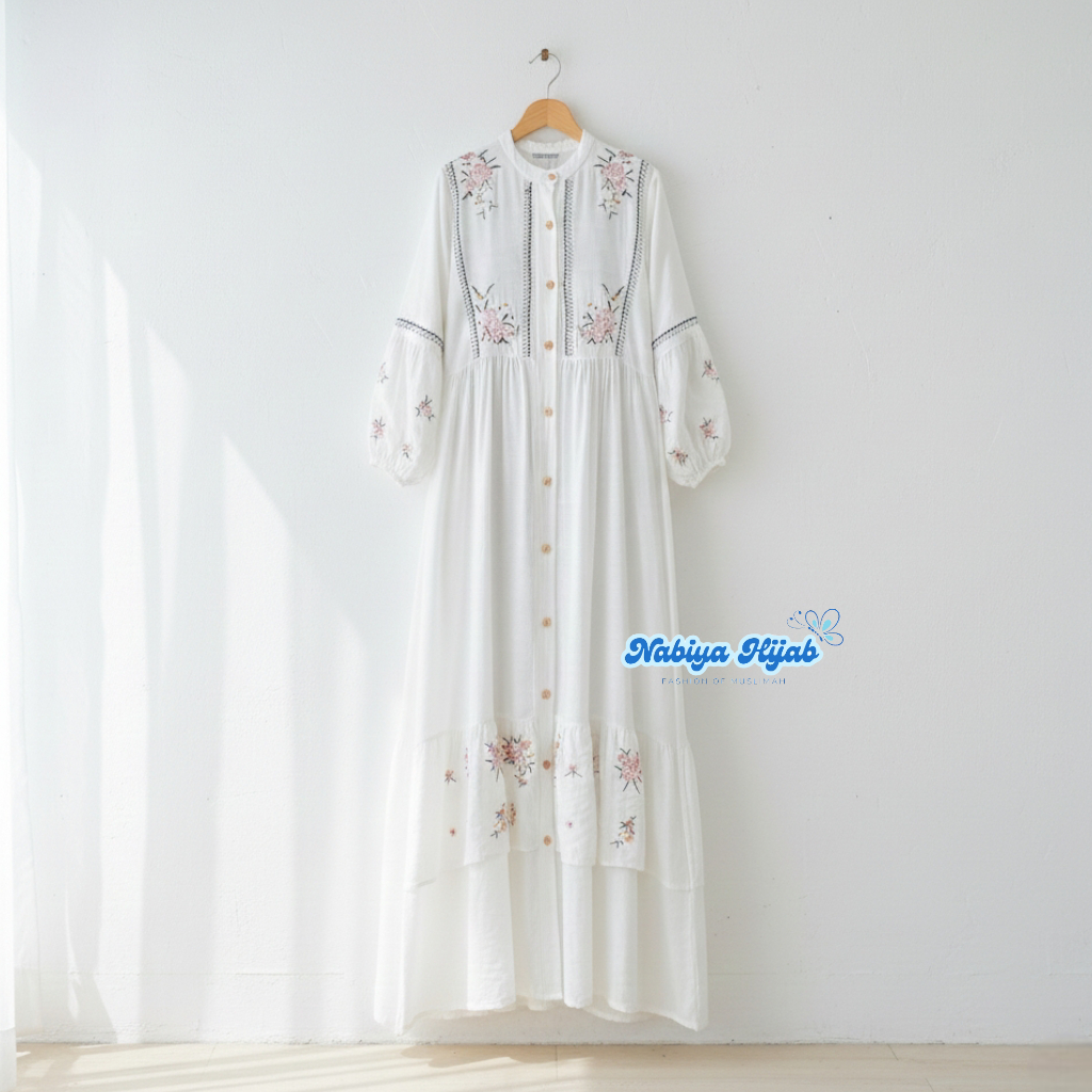 S M L XL XXL Tiara Baju Gamis Dress Linen Bordir Vintage Wanita Terbaru Kekinian Jumbo Ld 120 - 92 P