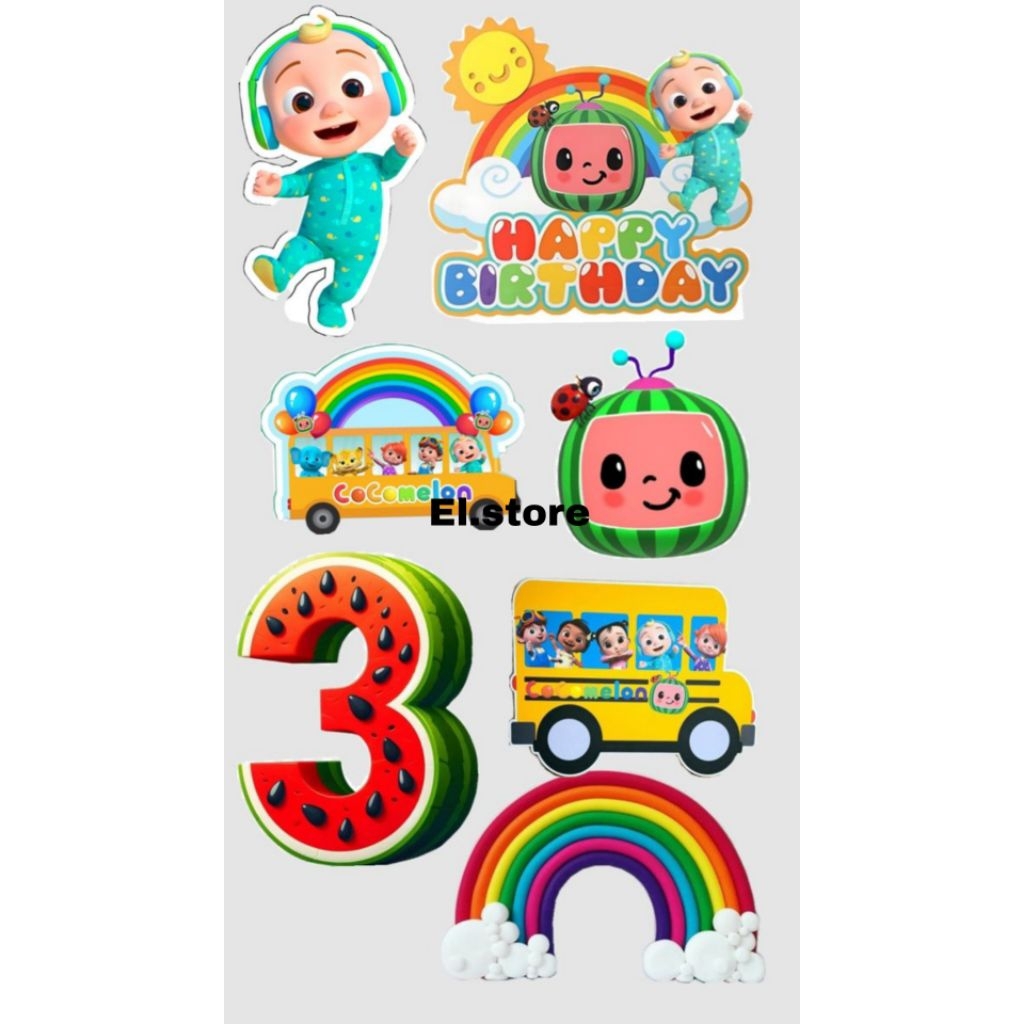 Topper Cocomelon/Topper Kue Ulang Tahun Cocomelon/Topper Cake Tema Cocomelon