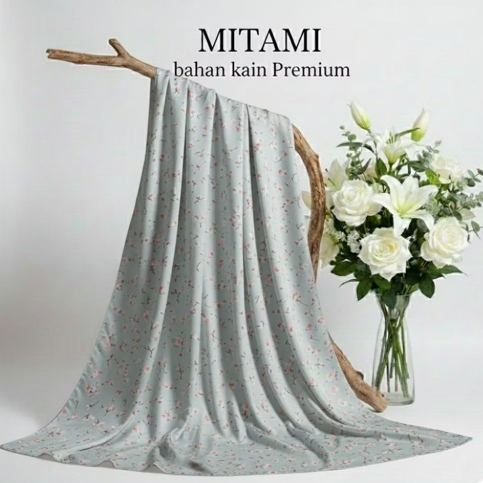 Kain Satin Silk Premium Motif Bunga Sakura / Bahan Kain Meteran (Harga Per 0,5)KYT