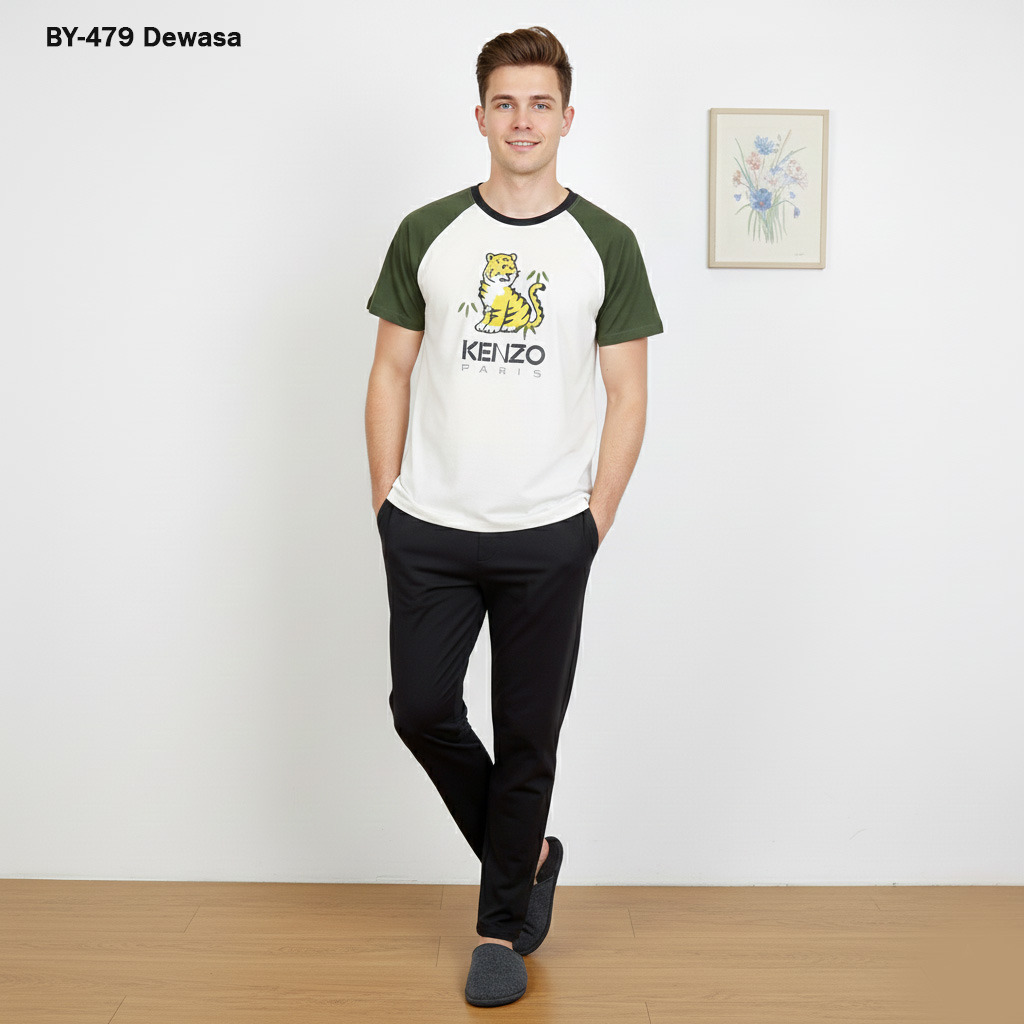 Baju tidur laki remaja/dewasa tangan pendek celana panjang bahan kaos premium enak dan adem