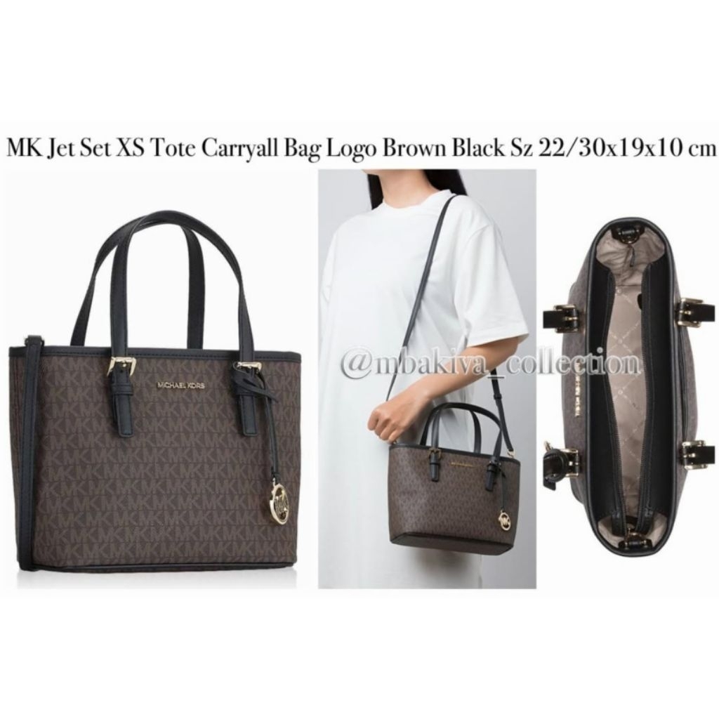 MK Jet Set XS Tote Carryall Bag Logo Brown Black