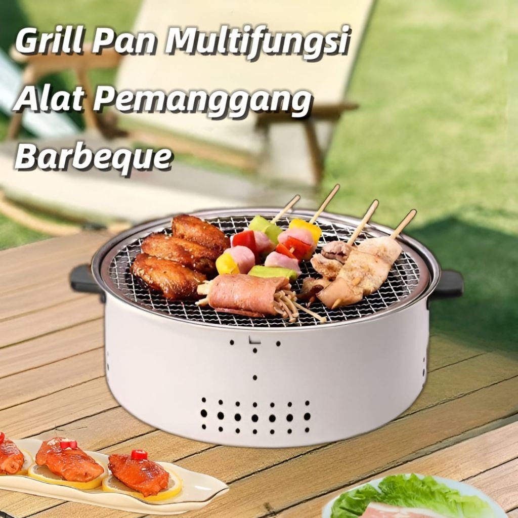 Alat Pemanggang Bulat Barbeque Grill Pan Multifungsi / Bakaran Sate Portable / Tempat Pemanggang