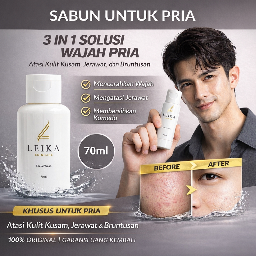 Sabun Wajah Pria - Skincare Pria BPOM Leika Skincare Pemutih Wajah Pria Pelembab Wajah Pria AMPUH