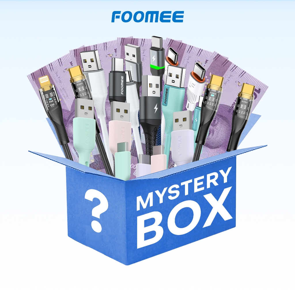 Mystery Box Kotak Misteri Blind Box | Kabel Data Foomee | Blind Box Kabel USB-C, Lightning, Micro-US