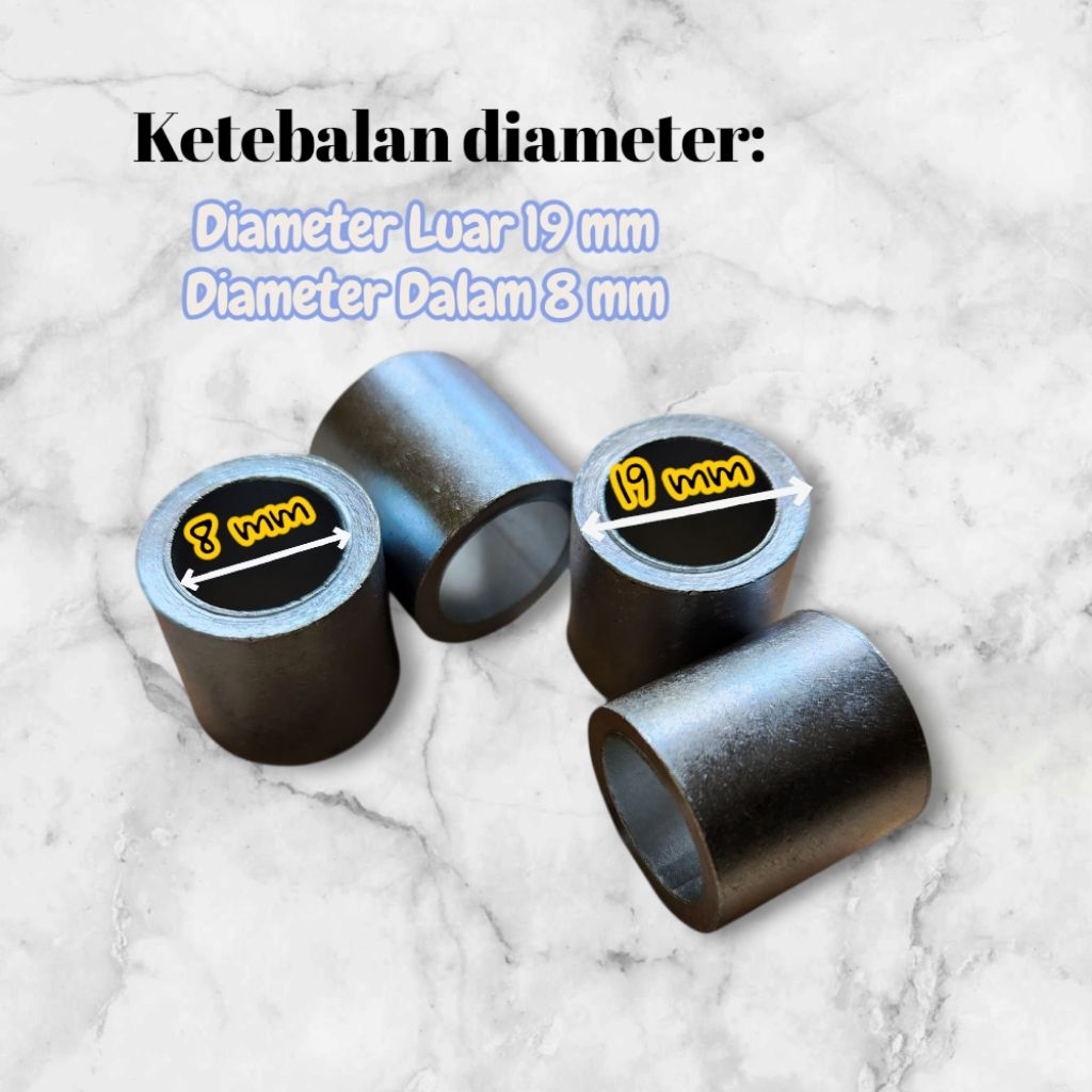 Bushing Besi ( Bosh As Besi ) Diameter Luar 19 Mm Diameter Dalam 8 Mm