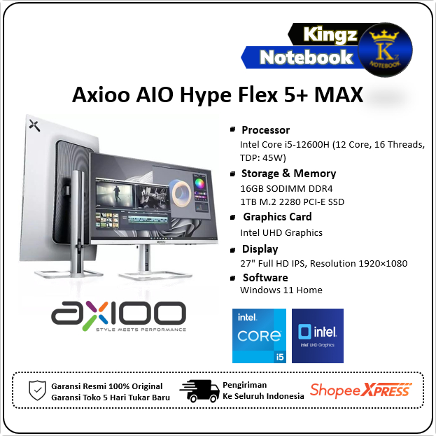 AXIOO AIO Hype Flex 5+ MAX Core i5 12600H 16GB 1TB SSD Win11 27" FHD IPS