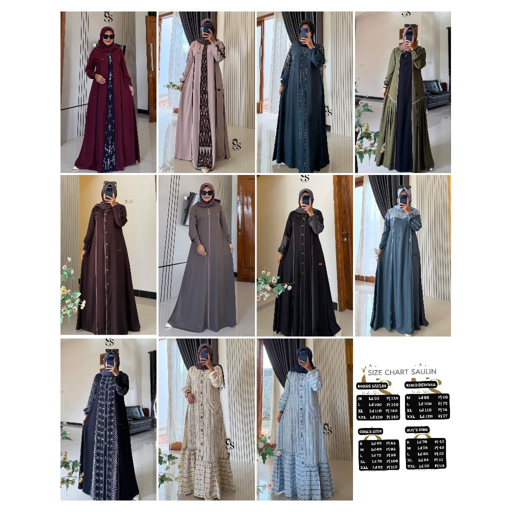 dress gamis saulin terbaru original set hijab, silk , twil uniqlo