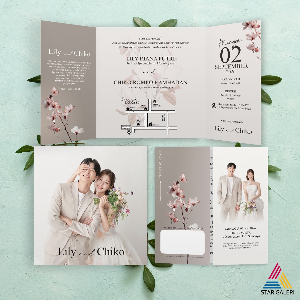 Undangan Pernikahan Aesthethic - Undangan Pernikahan Glossy Mewah Bahan Tebal & Custom Warna