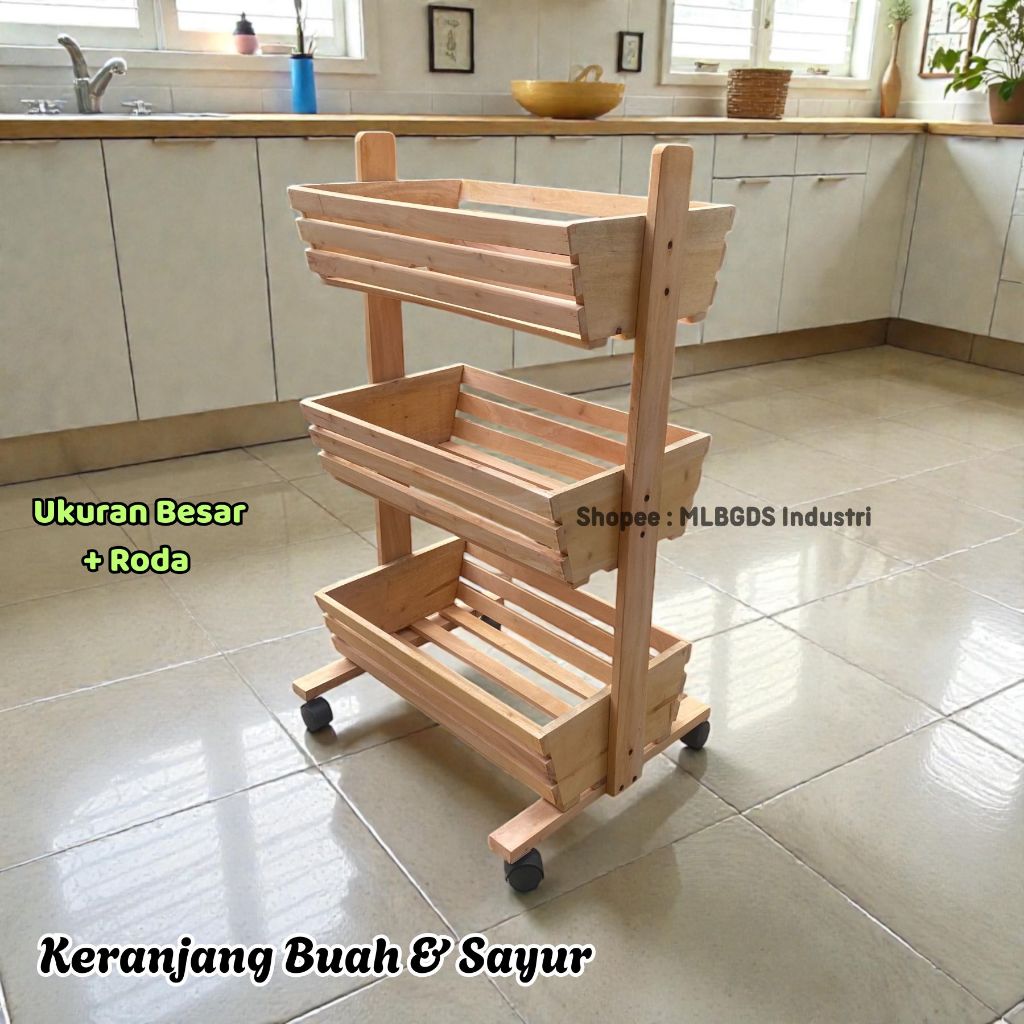 Rak Dapur Troli Penyimpanan Buah dan Sayuran Rak Dapur Beroda Praktis Multifungsi