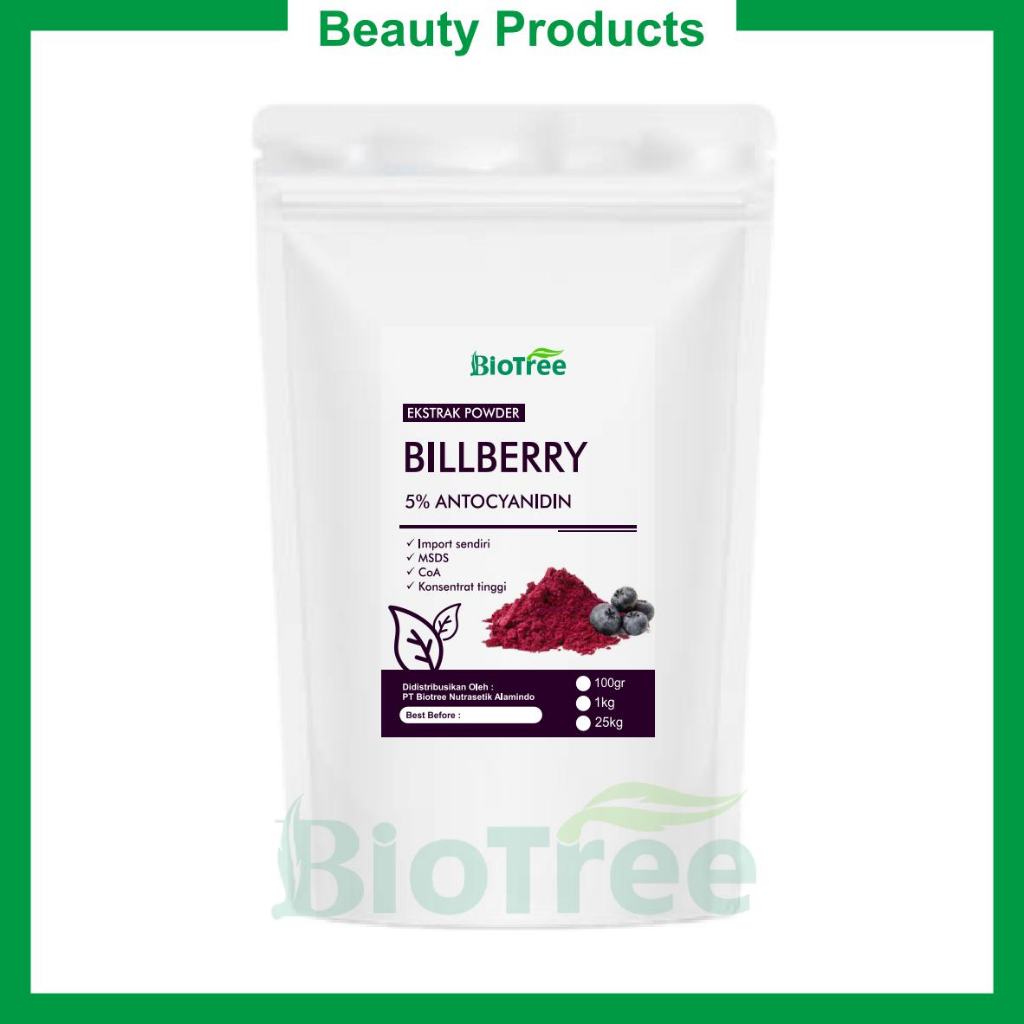 SAMPEL Ekstrak curah IMPOR 100gr Billberry (antocyan 5%&10%) Cordyceps sinensis Spirulina Ginseng (g