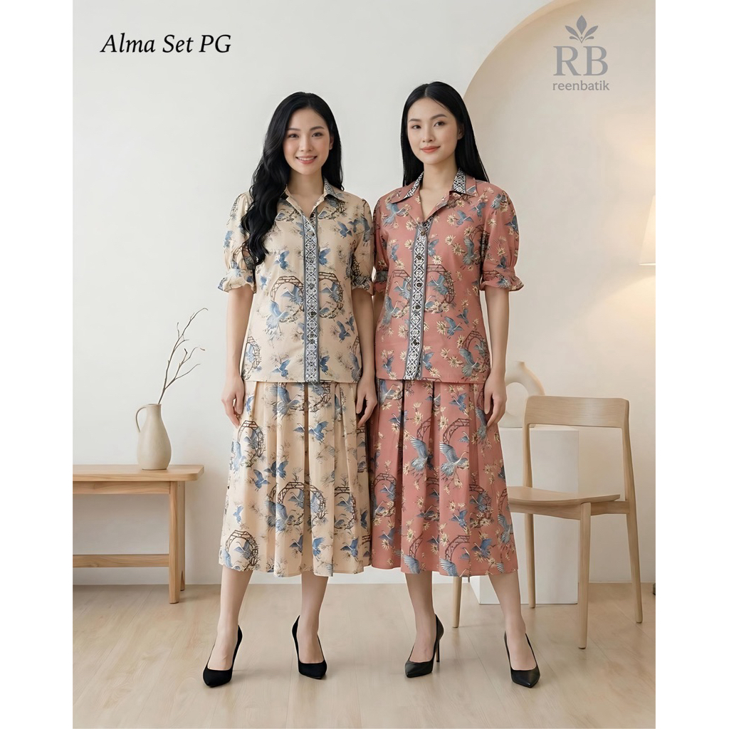 Setelan Batik Wanita Atasan Rok / Setelan Batik Kantor / Batik Seragam / Alma Set#