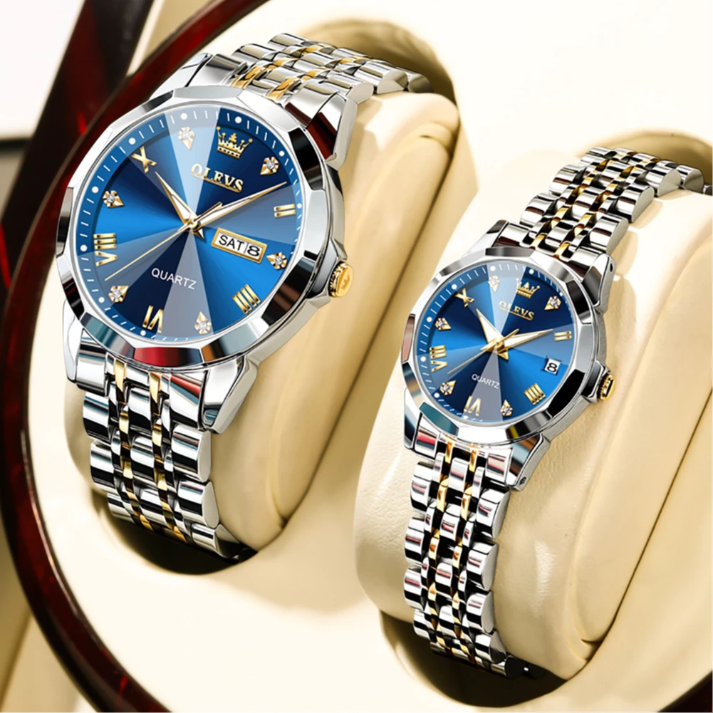 OLEVS Jam Tangan Couple Pasangan Original 9931 Kalender Bercahaya Luminous Analog Couple Watch