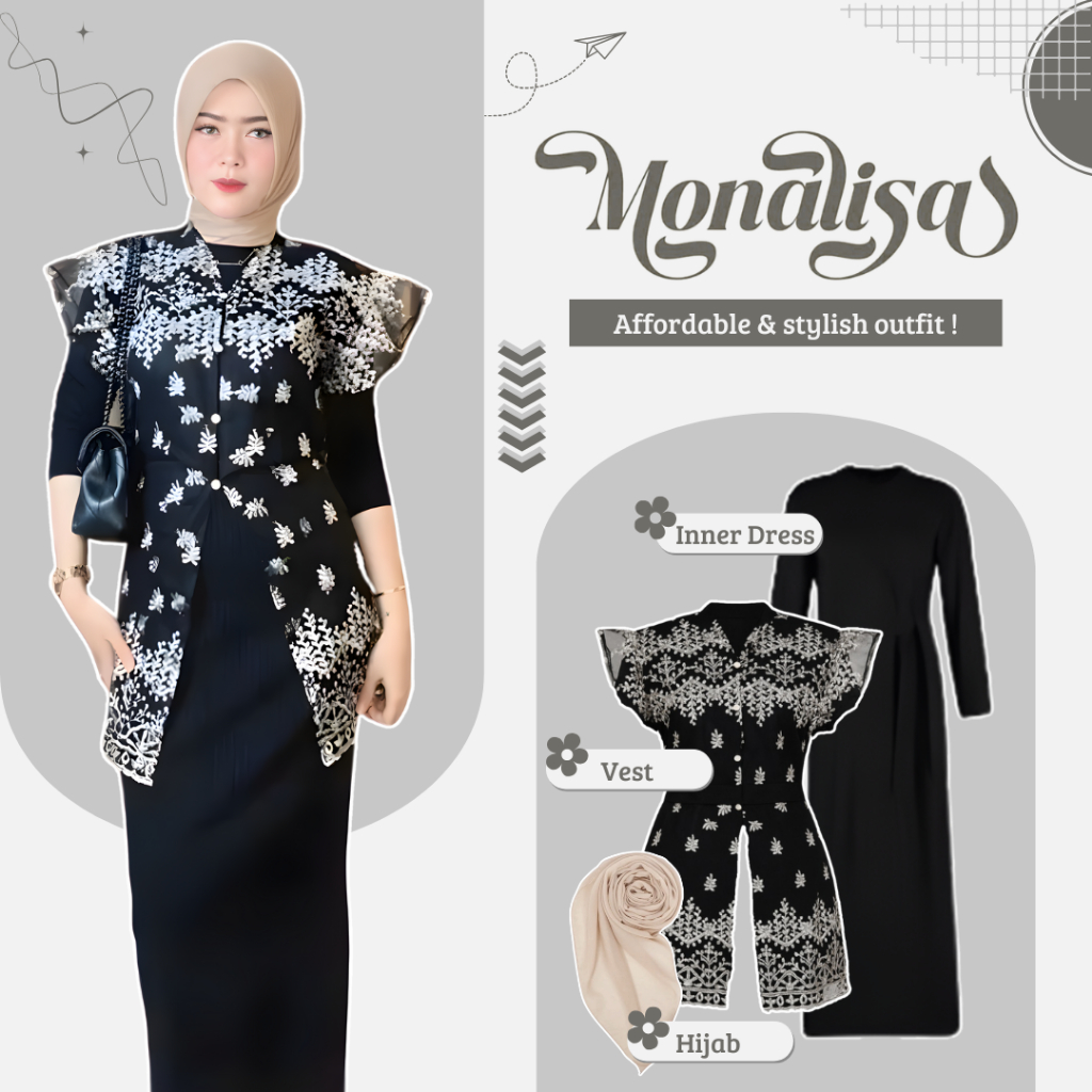 3IN1 Kondangan, Lebaran, Bridesmaid Remaja (ARFAS VEST KEBAYA | INNER DRESS KERUT | HIJAB BELLA) Set