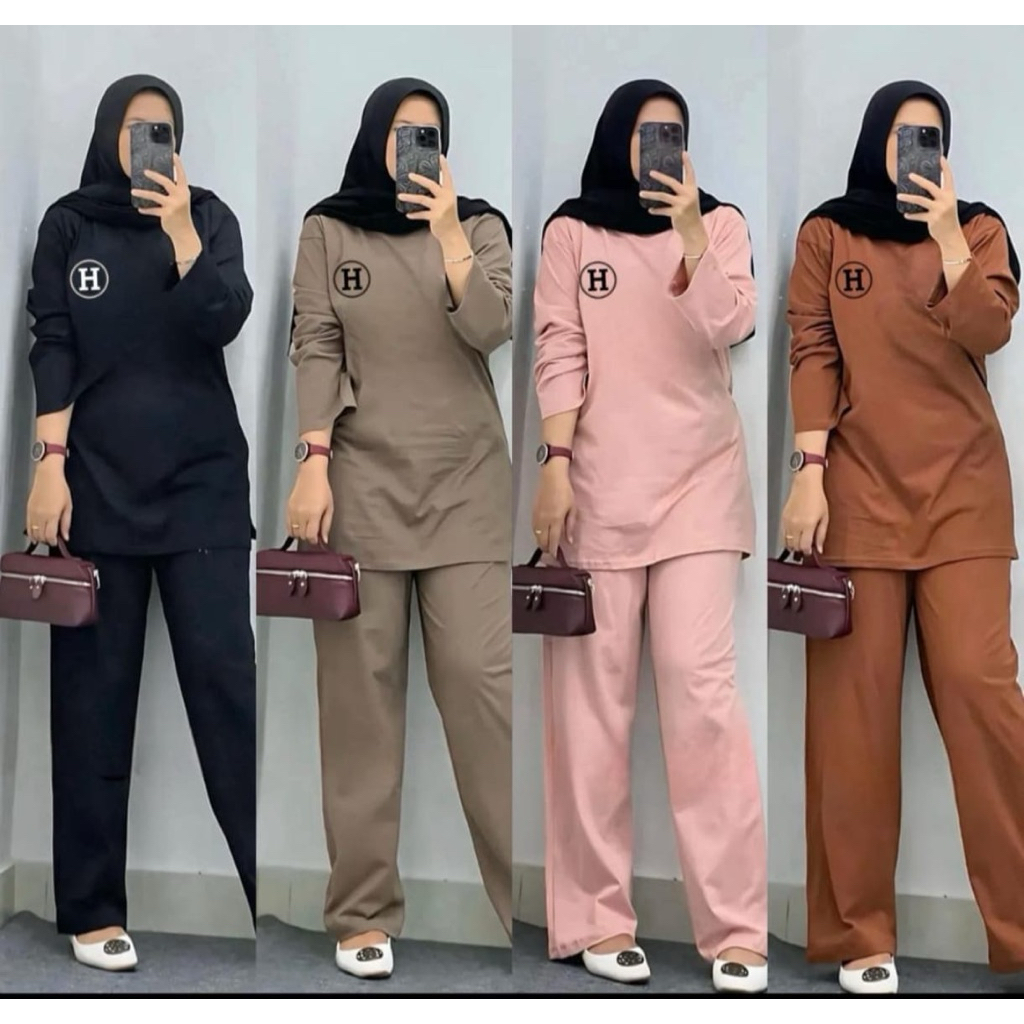 SET H / Set Kaos Combed Wanita / Set Wanita Terbaru / Set Wanita Bahan Kaos Combed / Set Wanita Keki