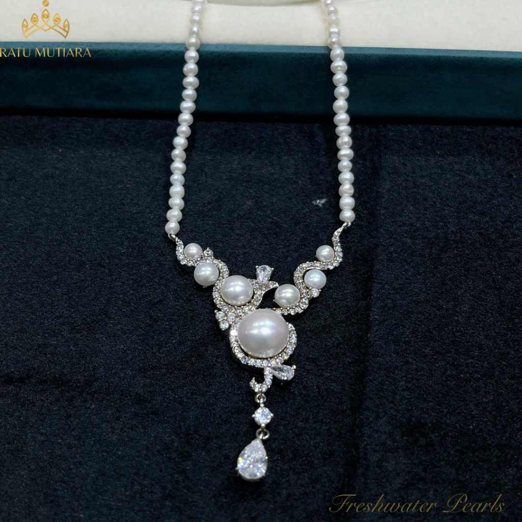 Kalung Mutiara Air Tawar 3-9mm Rangka Silver 925