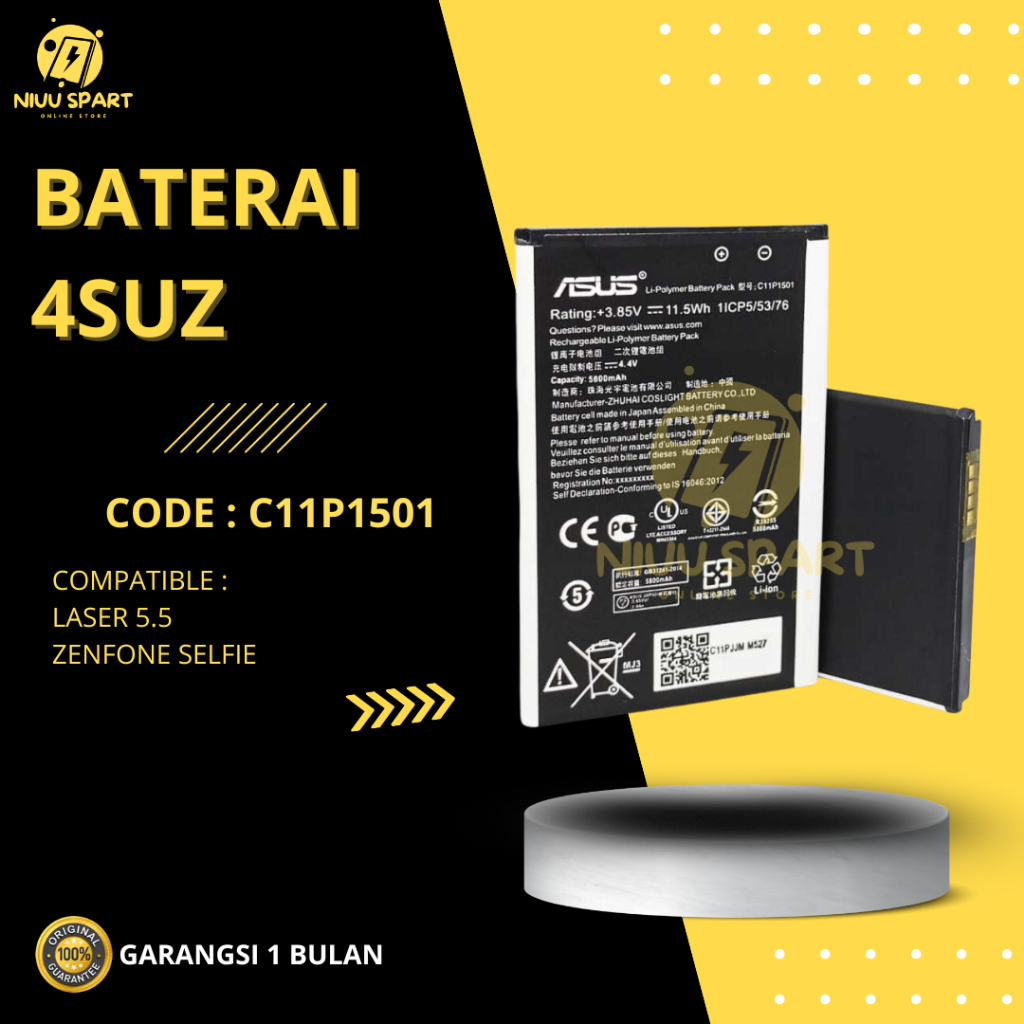 BATERAI BATTERY ASUS ZENFONE SELFIE ZENFONE 2 LASER C11P1501 DOUBLE [IC POWER] ORIGINAL