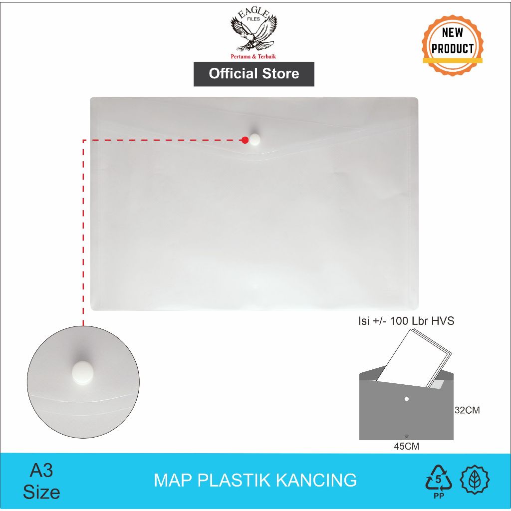 EAGLE Map Plastik Kancing Bening A3 / Map Plastik / Map / Map File / File Folder / Smart Pocket