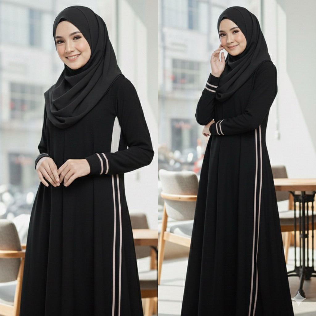 Abaya Polos Gamis Riyad Jetblack saudi dubai arab dress maxi dewasa umroh syari