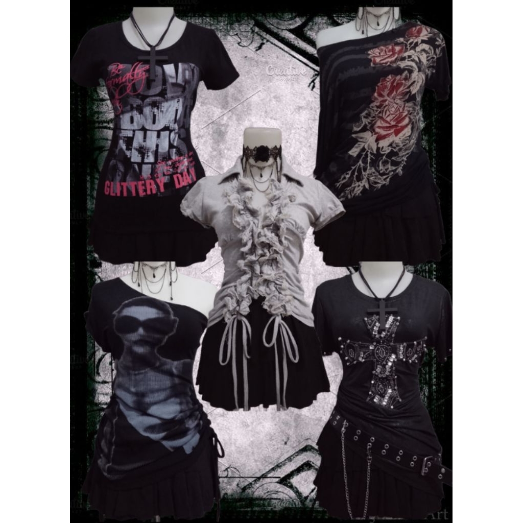 Atasan gadis gotik, atasan gadis Halloween, peri gelap, vampire,atasan bergaya tahun 2000