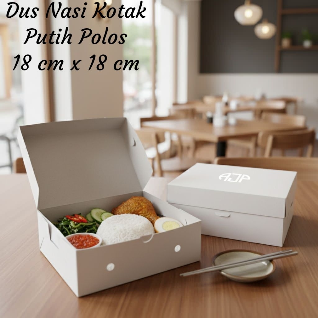 Box Nasi Kotak / Dus Kemasan Makanan Putih Polos Tebal Ukuran 18 cm x 18 cm | 100 pcs