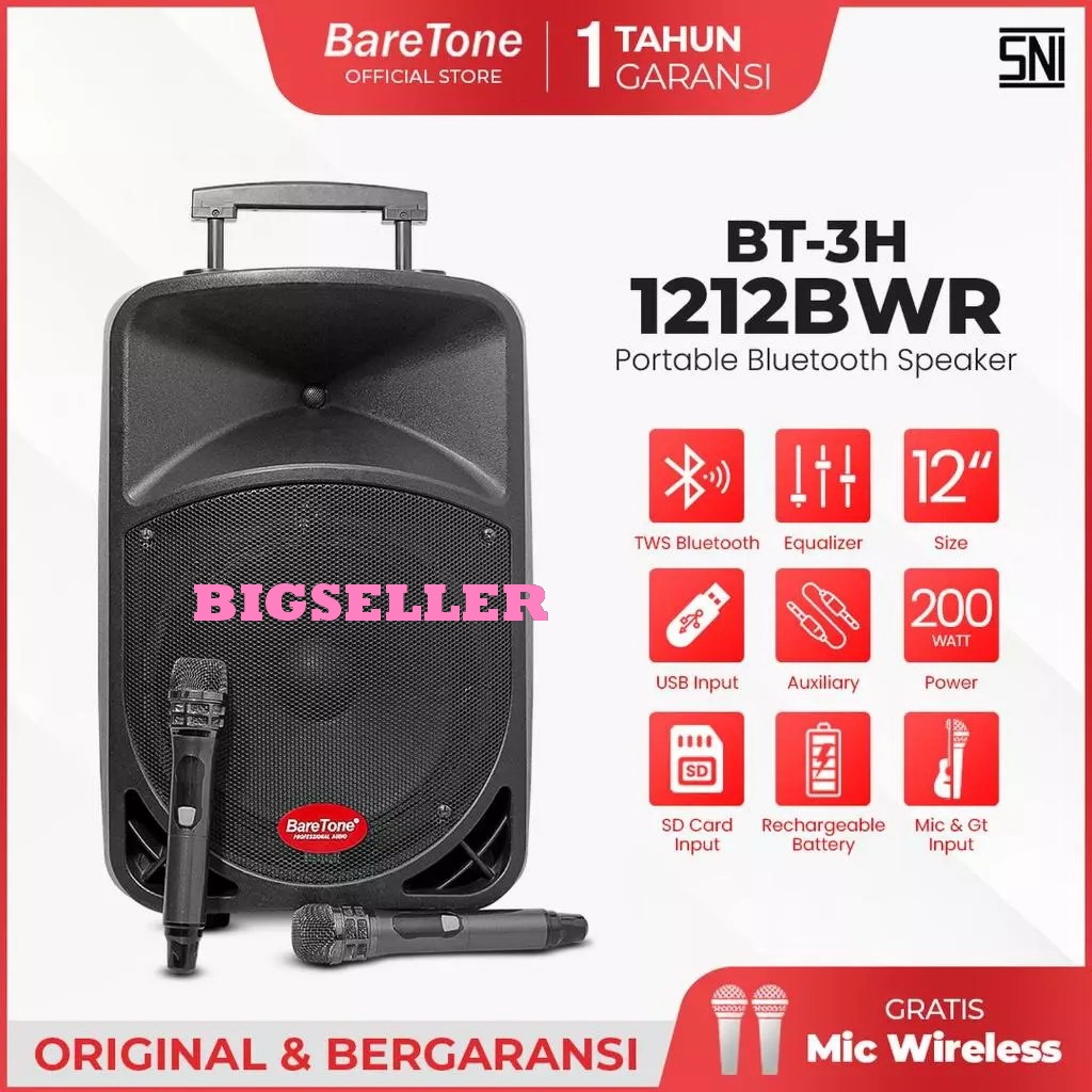Speaker Portable Baretone MAX12HB/BT-3H1212BWR Original Speaker 15Inch Garansi Resmi
