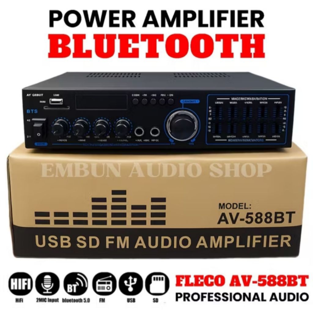 TERLARIS DI SHOPEE POWER AMPLIFIER MIXER BLUETOOTH 1000 WATT FLECO AV-588BT