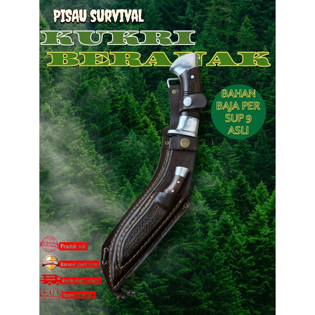 Pisau Kukri Multifungsi Survival hiking Outdoor/Bilah baja per premium fulltang duralium + sarung ku