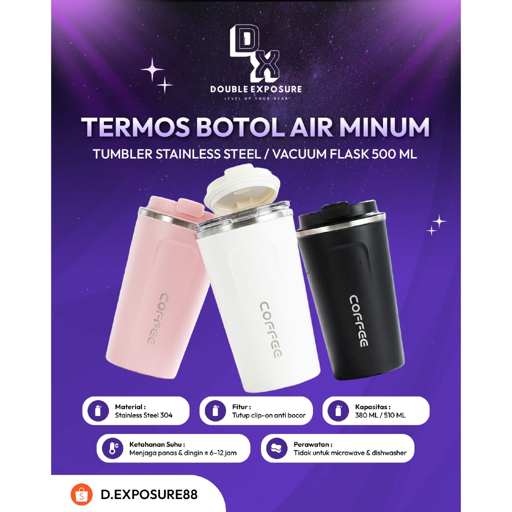 COFFEE MUG STAINLESS MUG KOPI 380 ML / 510 ML TUMBLER TERMOS AIR PANAS IDE SOUVENIR
