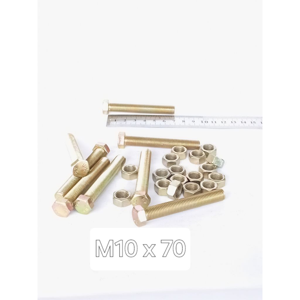 PAKET HEMAT BAUT KUNING PLUS MUR M10 x 70/BAUT 14 PANJANG 7CM