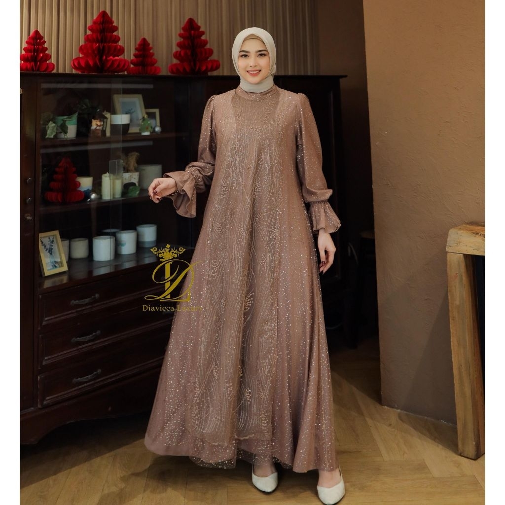 MARISKA DRESS LUXURY Brokat Premium mix Tile Sparkling Berfuring Gamis Cantik